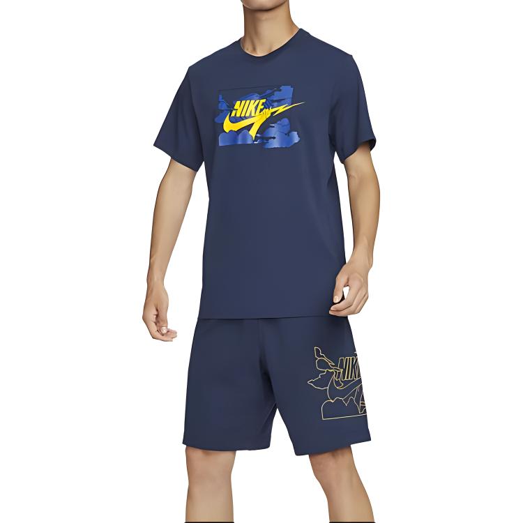 Nike Club Logo Print Soft Comfortable Crew Neck Short Sleeve T-Shirt Men Tops Dark-Navy FZ5420-410