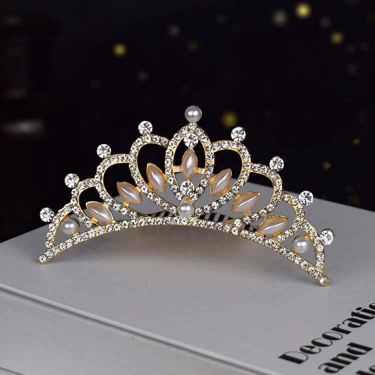 Gold Crown Rhinestone & Pearl Hair Comb for Children - Princess Bridal Accessory