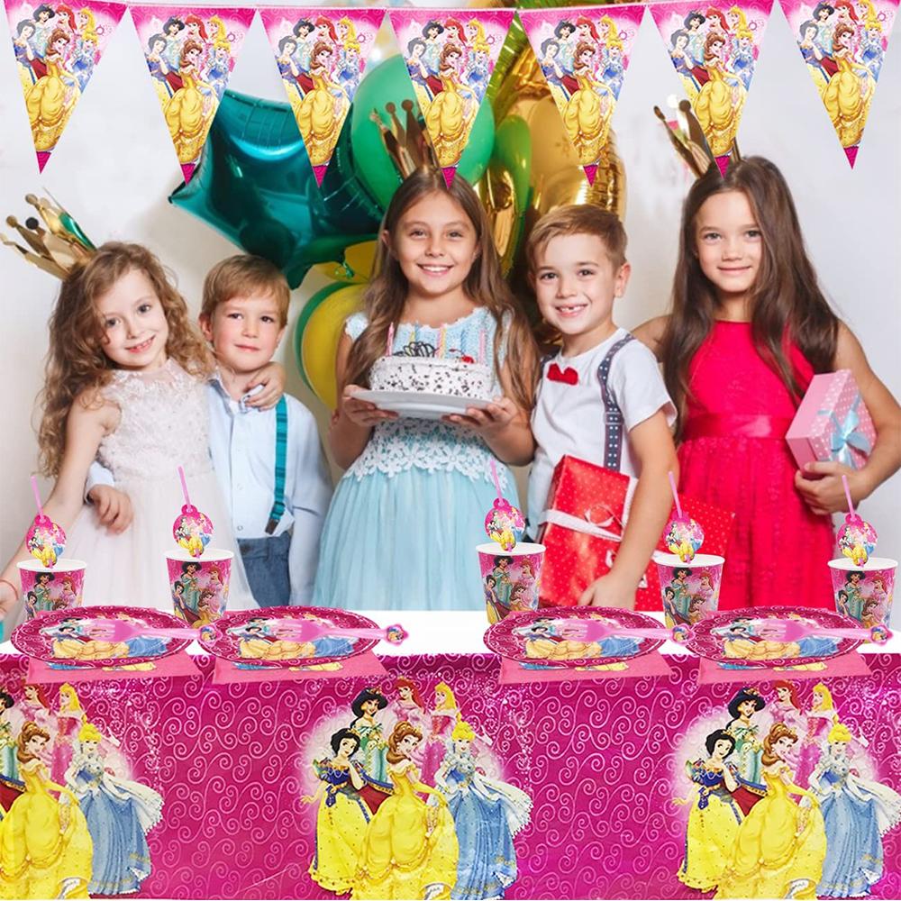 Disney Princesses Themed Birthday Party Decor Supplies + Tableware For 10 Guests