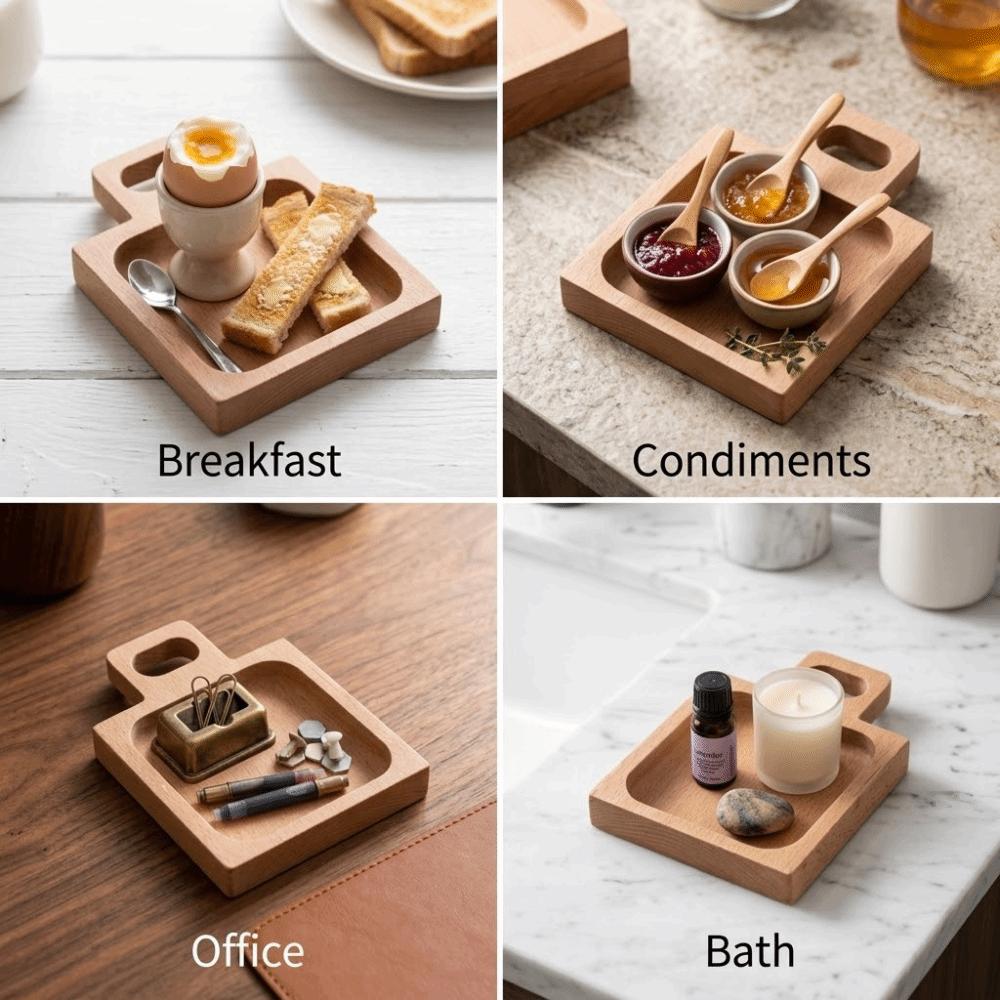 Square Handled Dish Wooden Snack Plate Durable Pastry Tray Food Arrangement