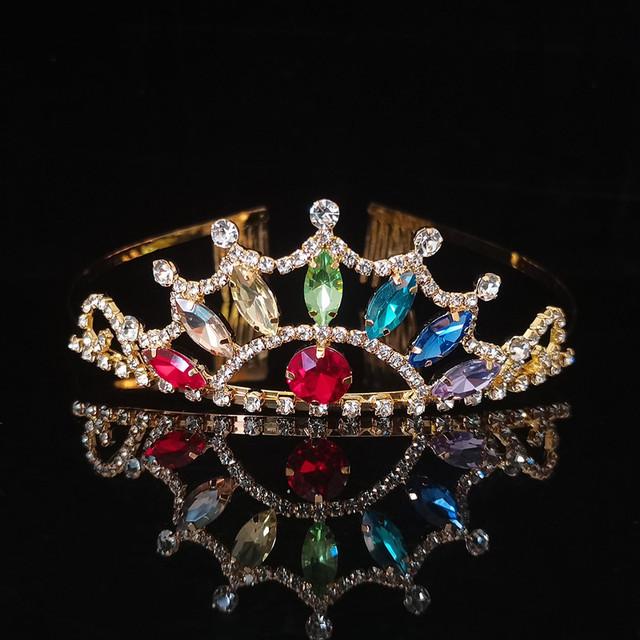 New Colorful Crystal Crown Wedding Bridal Women 'S Hair Accessories For Girls Birthday Fashion Headdress Bride Tiara Clip