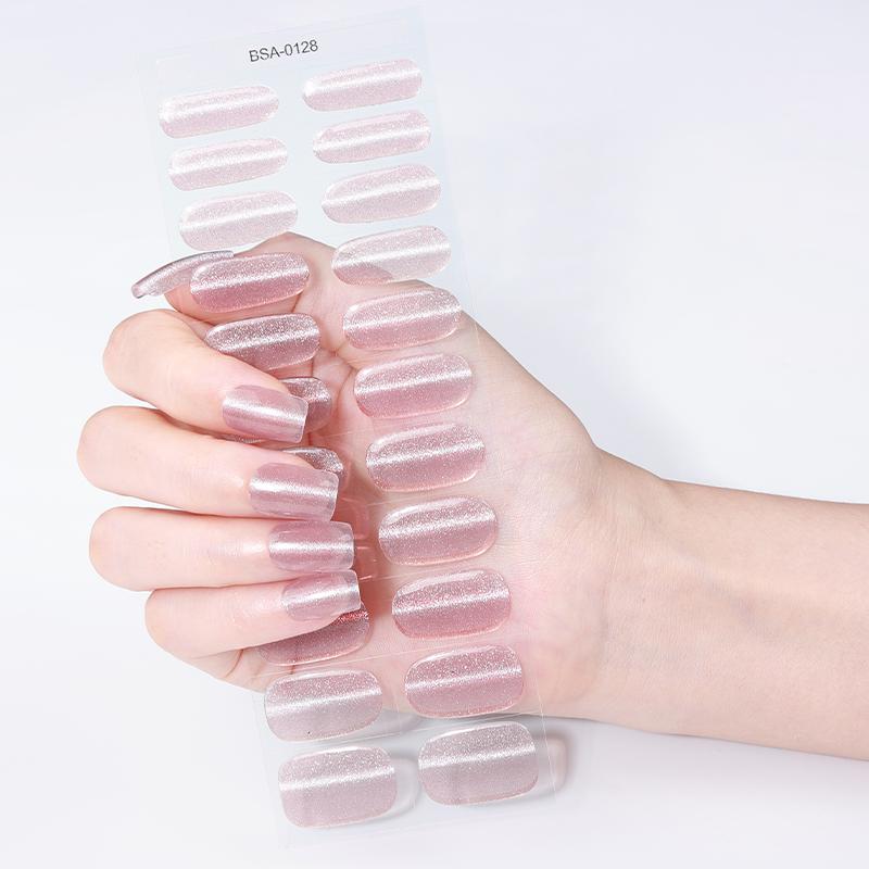 22Tips Glitter Cat Eyes UV-Free Gel Nail Sticker Gradient Full Cover Long Lasting Gel Polish Nail Strips DIY Manicure Decoration