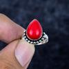Italian Red Coral Gemstone 925 Sterling Silver Jewelry Ring Size Adjustable MM-3437