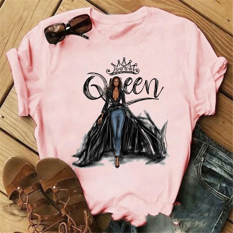 Pink Crown Queen Print Women T Shirt Short Sleeve O Neck Loose Women Tshirt Ladies Tee Shirt Tops Clothes Camisetas Mujer