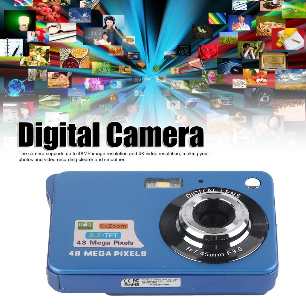 4K Digital Camera with Flash, 8x Zoom, 2.7-inch LCD Display, 48MP Image Stabilization, Portable Compact Camera for Photo and Video, Vlogging Camera