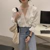 White shirt women's design sense niche summer shirt thin spring and autumn v-neck chic lace early autumn French top
