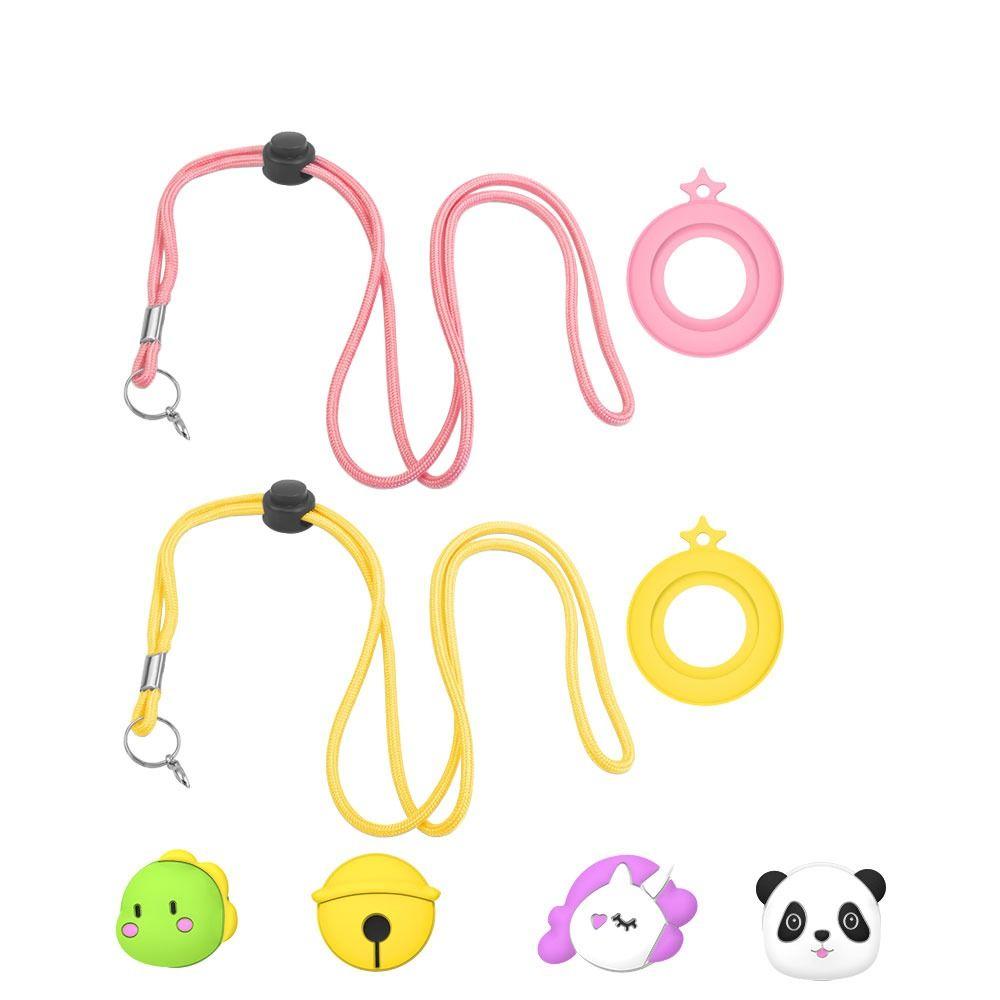 Silicone Kids Necklace with 4 Pack Cartoon Cap Necklace Holder Soft Protective Cover for AirTag жёлтый/розовый