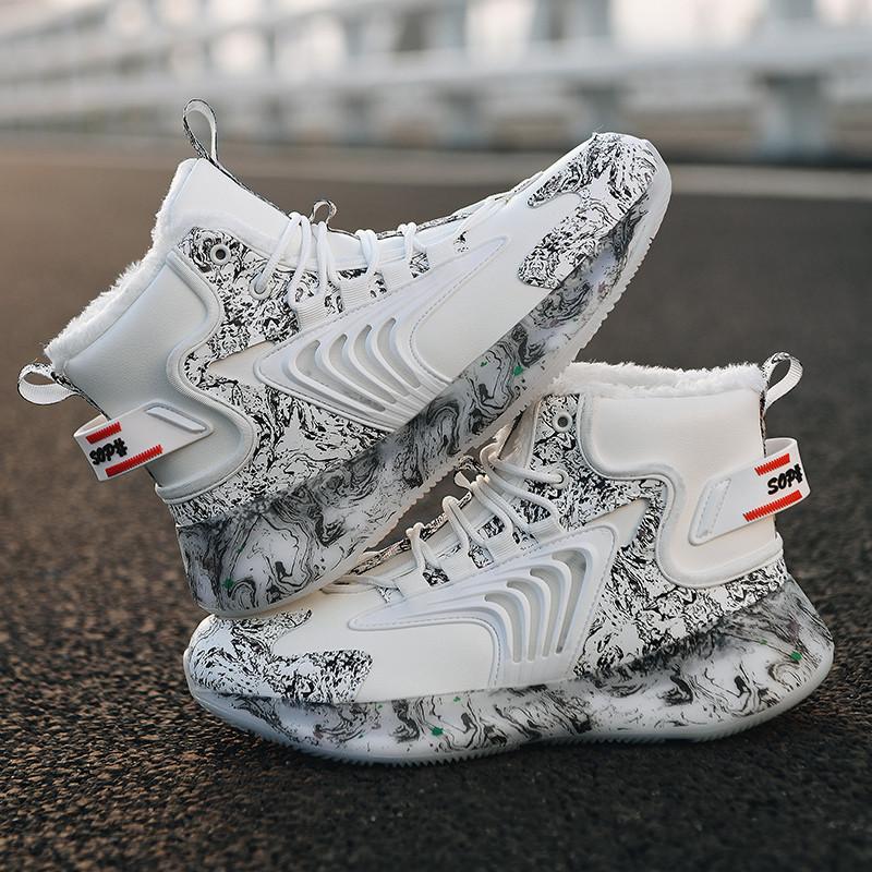 Popular Leather Surface Velvet Waterproof and Warm High-top Versatile Trendy Casual Shoes Men's Non-slip and Wear-resistant Sports Shoes