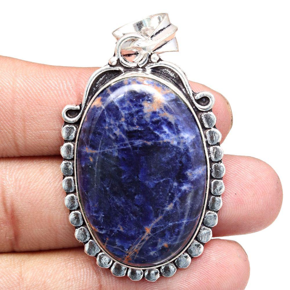 Pendant Sodalite Gemstone Gift For Her Silver Jewelry 2.25"