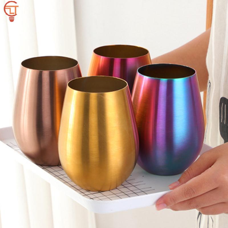 1Pcs Stainless Steel Wine Cup with Straw 500ML Single Layer Metal Mug Big Belly Cup Outdoor Drinkware