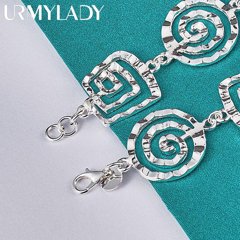 925 Sterling Silver Round/Square Swirl Bracelet For Women Wedding Party Fashion Jewelry