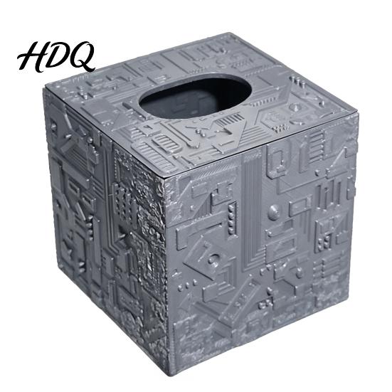 Matte Gray Tissue Holder Sci-fi Theme Box with Smooth Paper Extraction Large Capacity Cubic Design Towel Extraction Organizer Hard Shell