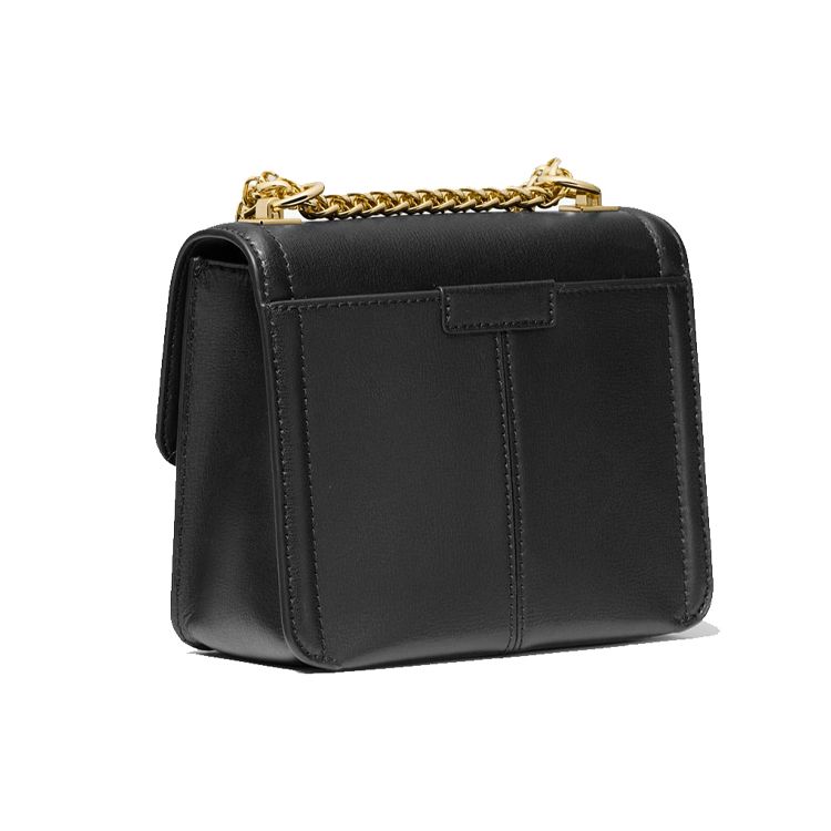 Michael Kors MK Sonia Kleine Kette Leder Unifarbene Klappe Großes Logo Leder Schulter Crossbody Tasche Damen Taschen Schwarz 35F1G6SS5L-001