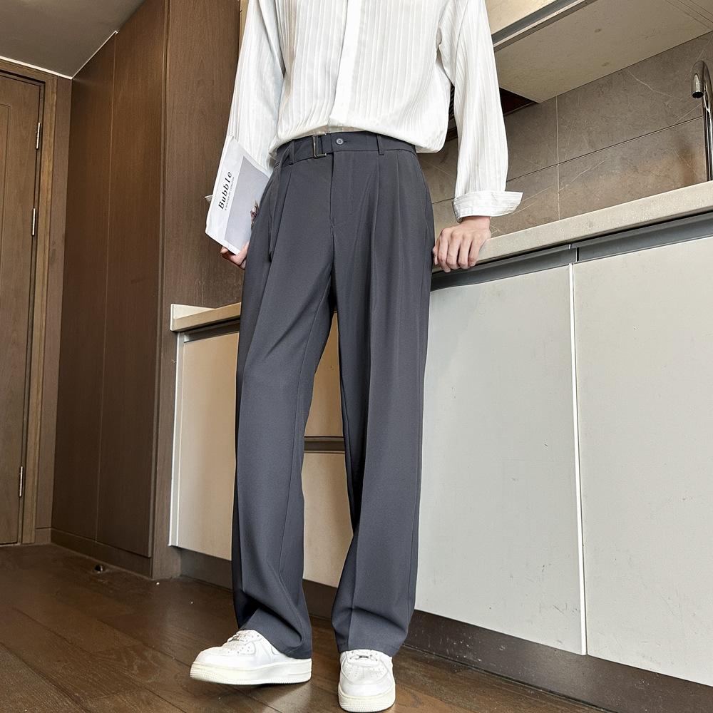 Autumn and Summer Pants Men's Straight-leg Pants Loose Pants Boys' Black Casual High-end Drooping Suit Pants Thin Men