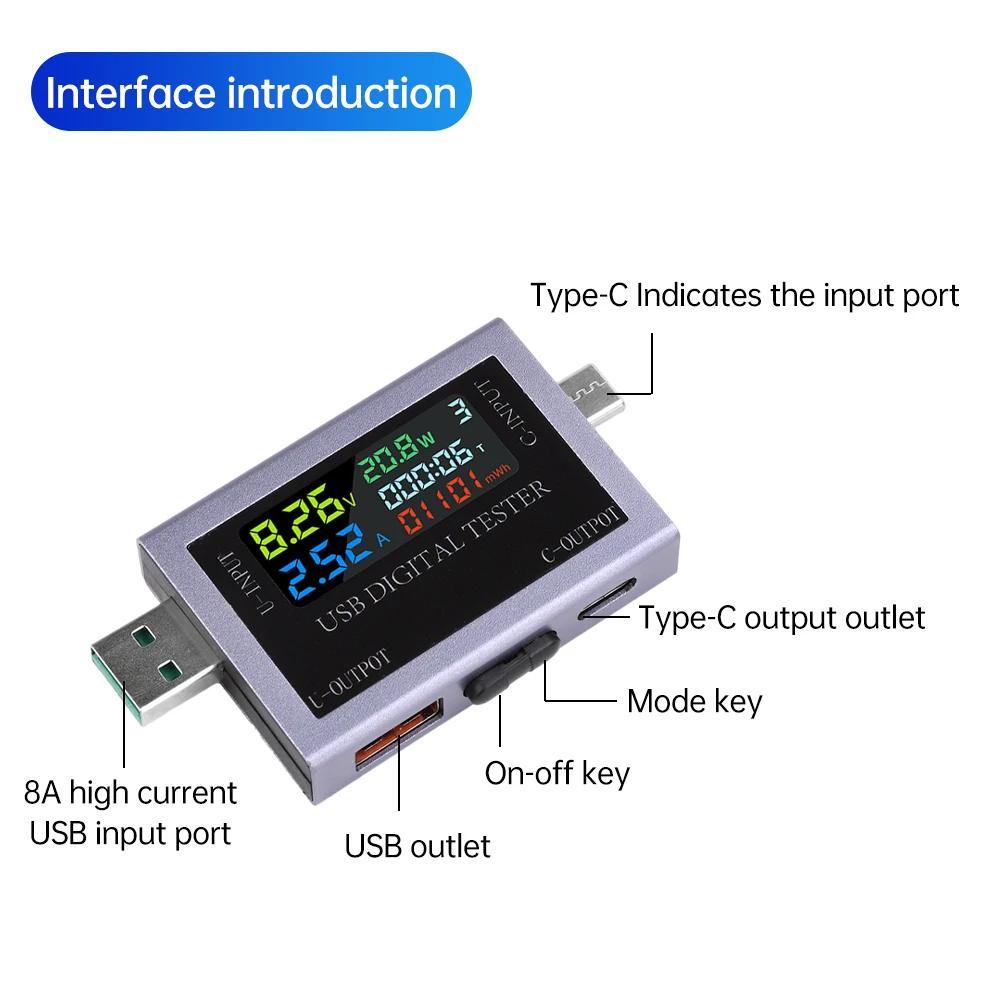 Voltage Meters Current Voltage Capacity Battery Tester USB/Type-C Volt Current Detector Charger Capacity Tester Meter DC 4-50V