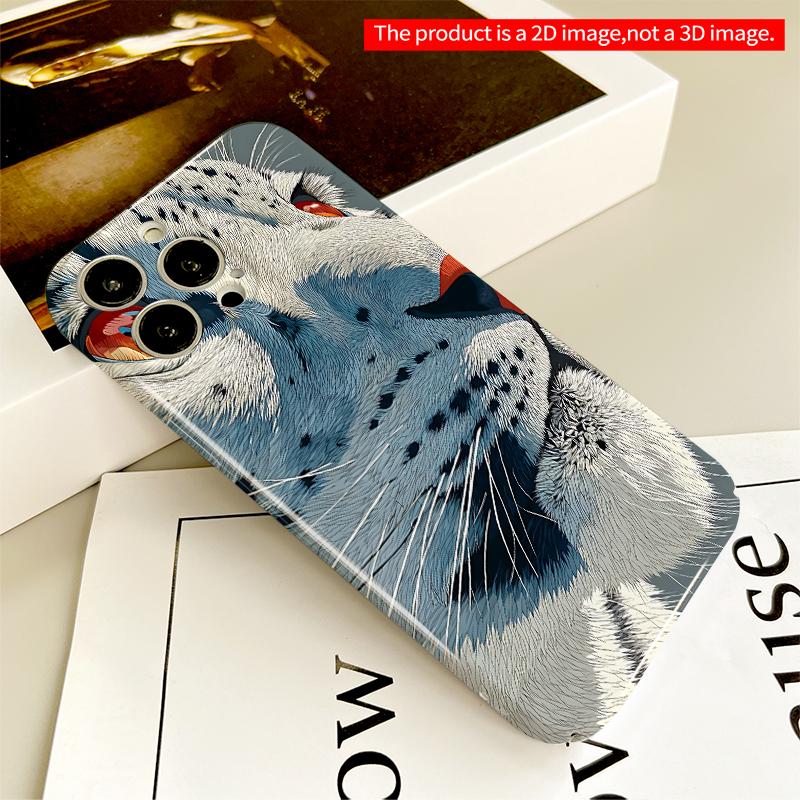 2DFlat Snow Leopard Face Art Phone Case All Inclusive Film Hard iPhone Case, Compatible with iPhone 18 Pro Max 17 16 15 14 13 12 11