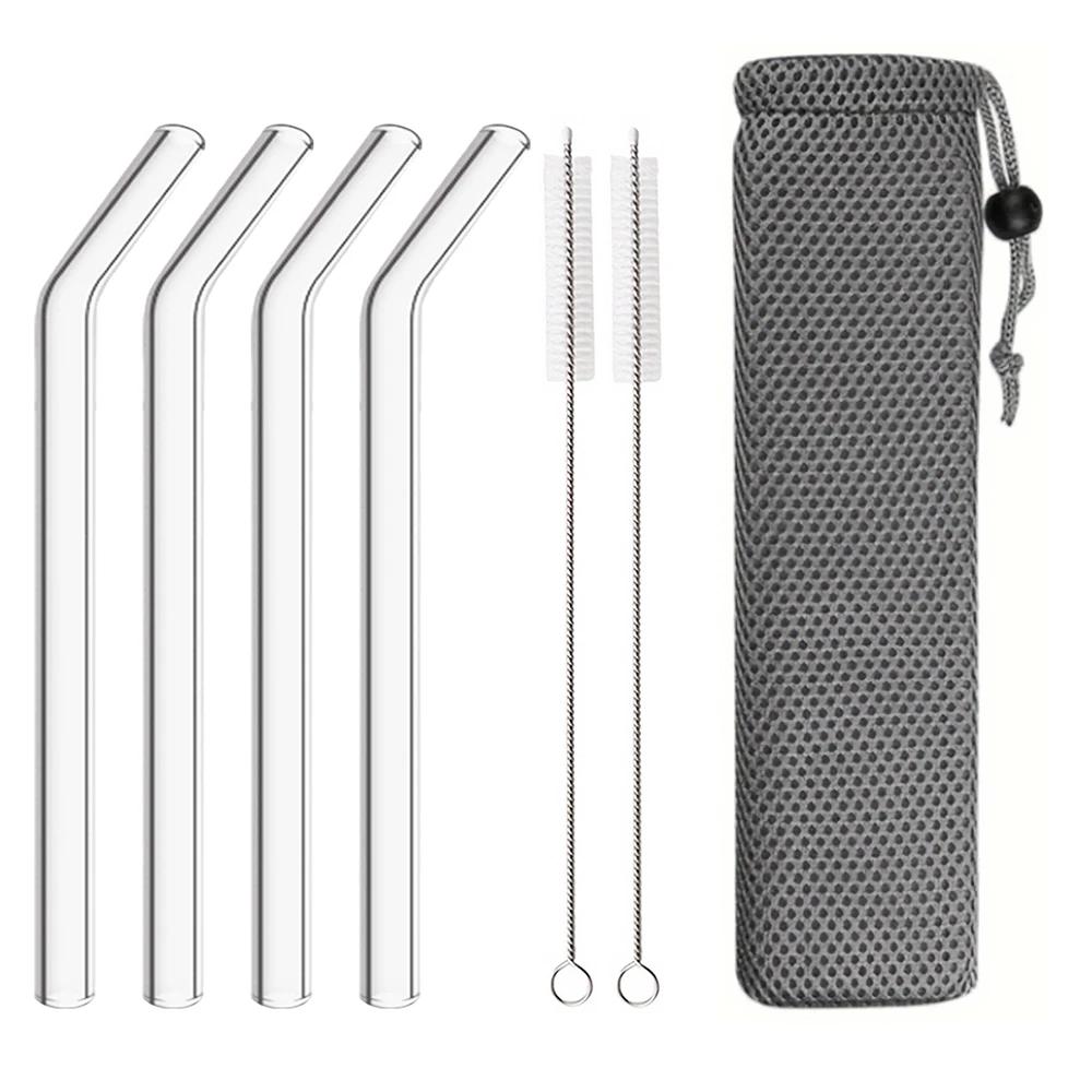 3/5/7Pcs 200*12mm Reusable Glass Straws Eco-friendly Drinking Straws for Smoothie Milkshakes Tea Juice Cocktail Straw with Brush