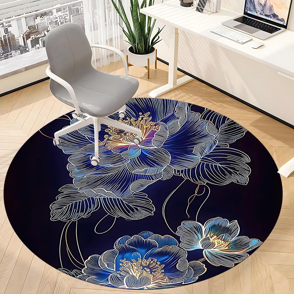 1pc Floral Design Office Round Area Rug, Indoor Mat Suitable For Office, Under Office Chairs Bedroom Living Room Home Decor, Room Deco