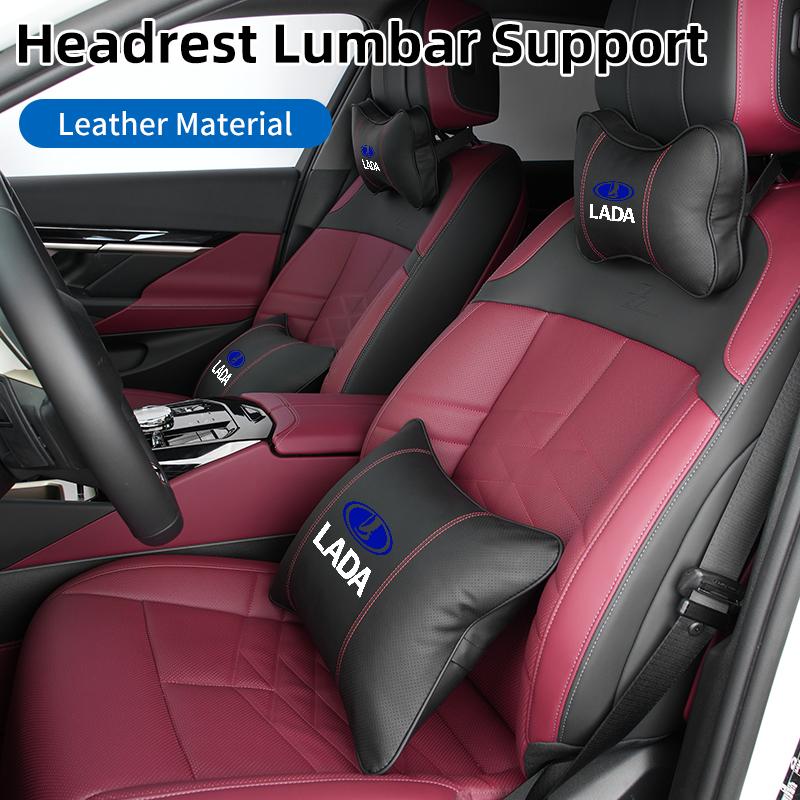 Leather Car Headrest Lumbar Support Backrest Neck Pillow Accessories For Lada Priora Sedan Sport Kalina Granta Vesta Niva Largus