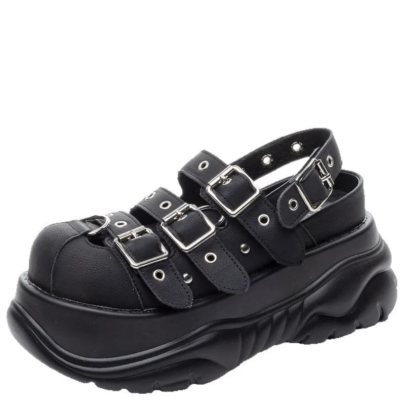 

Модные 7 см Сандалии из микрофибры, тапочки, слипоны, женские, панк, платформа, танкетка, модные балетки, с пряжкой, летние, высокие, брендовые балетки 35