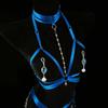 Blue Satin Body Harness with Rhinestone Chains Nipple Clamps Full Set Adjustable Lingerie Harness for Women Intimate Wear Sextoy