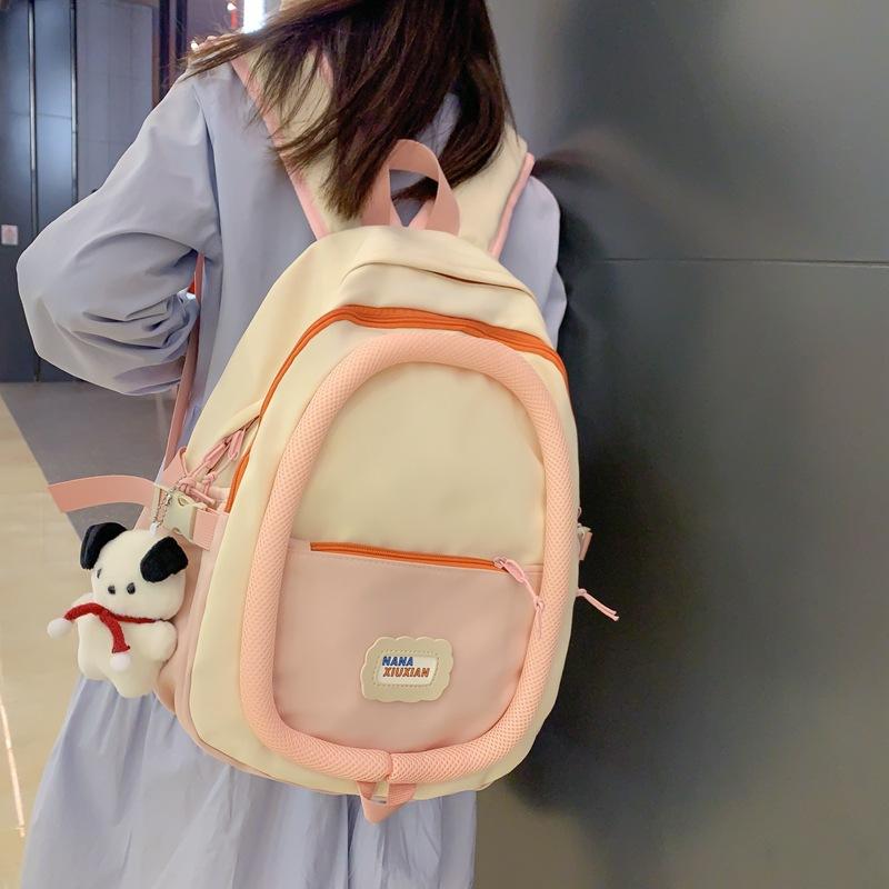 Simple large-capacity backpack niche design cotton ring cute schoolbag college student junior high school backpack female