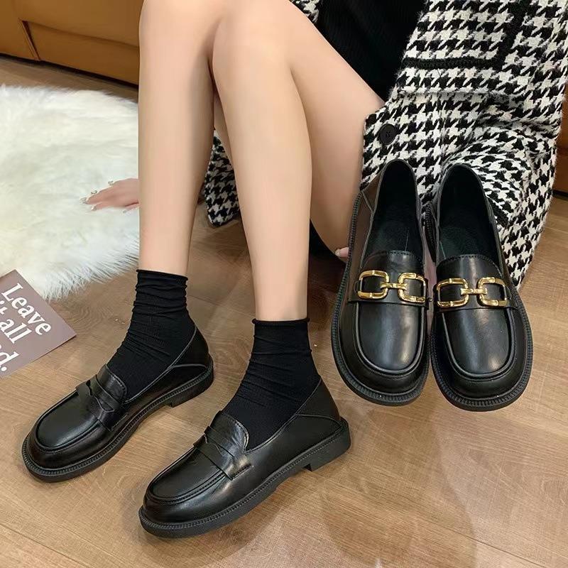Single shoes women's autumn and winter new chain middle school student mother flat bottom lazy one pedal woman
