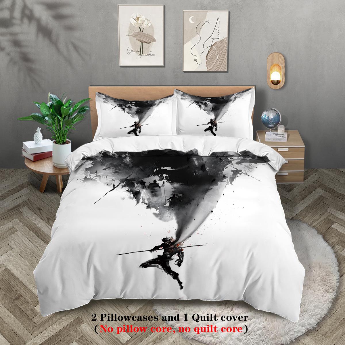 

Wukong 3D Digital Printing Polyester Three-Piece Quilt Cover Bedding Quilt Cover Sheet Pillowcase 135x200cm