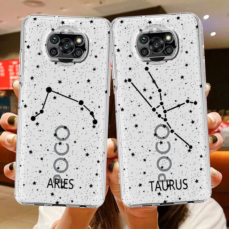 Transparant Hoesje met Twaalf Sterrenbeelden Voor Xiaomi Mi Poco X3 NFC M3 Pro F3 F1 11 Lite 12 Redmi Note 10 9S 8 7 9 Zachte Telefoonhoes