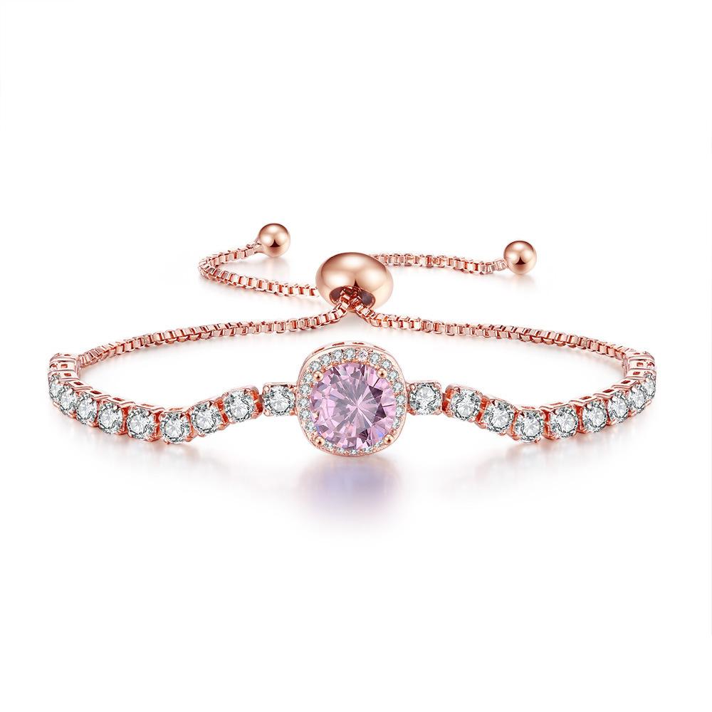 Full Zircon Birthstone Bracelet Women'S Adjustable Light Luxury Color Sugar Cube Jewelry Temperament Jewelry