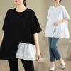 DIMANAF 2025 Summer Plus Size Lace Spliced Oversized T-Shirt Women Loose Tops Tees Casual New Shirt