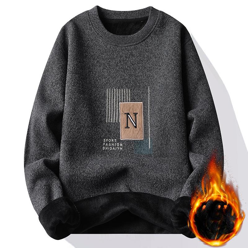 

Plush Sweater Men s Crew Neck Thickened Integrated Plush Bottom Sweater Knitted Sweater 5XL