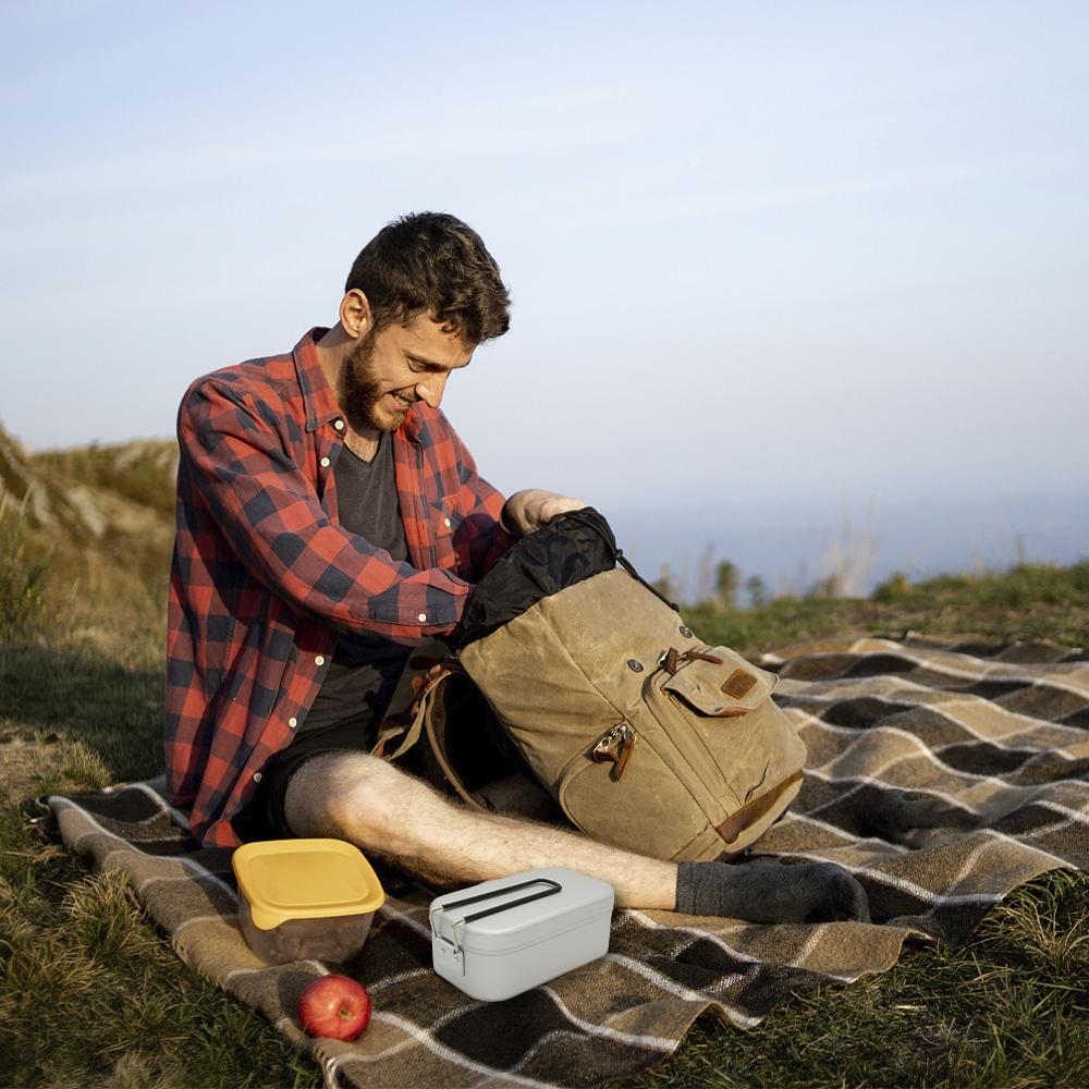 Camping Bento Box Tin Aluminum Alloy Camping Lunch Box Container with Foldable Handle for Outdoor Camping Hiking Backpacking Traveling