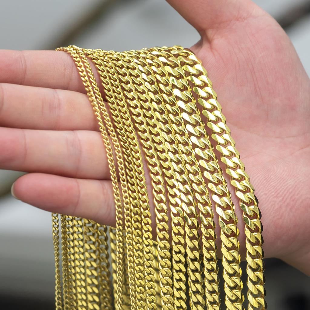 USA Free Shipping Real 8mm 14k Gold Plated Miami Cuban Link Chain Women Gifts Jewelry Stainless Steel Waterproof Mens Necklace
