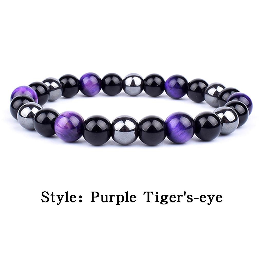 Trendy Tiger Eye Black Onyx Beaded Natural Stone Stretch Elastic Unisex Bracelet