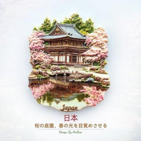 Refrigerator Magnet Japanese Souvenir Japan Commemorative Item Set 2 Resin Lightweight Temple Cherry Blossom Spring Style Interior Tourist Gift Craft