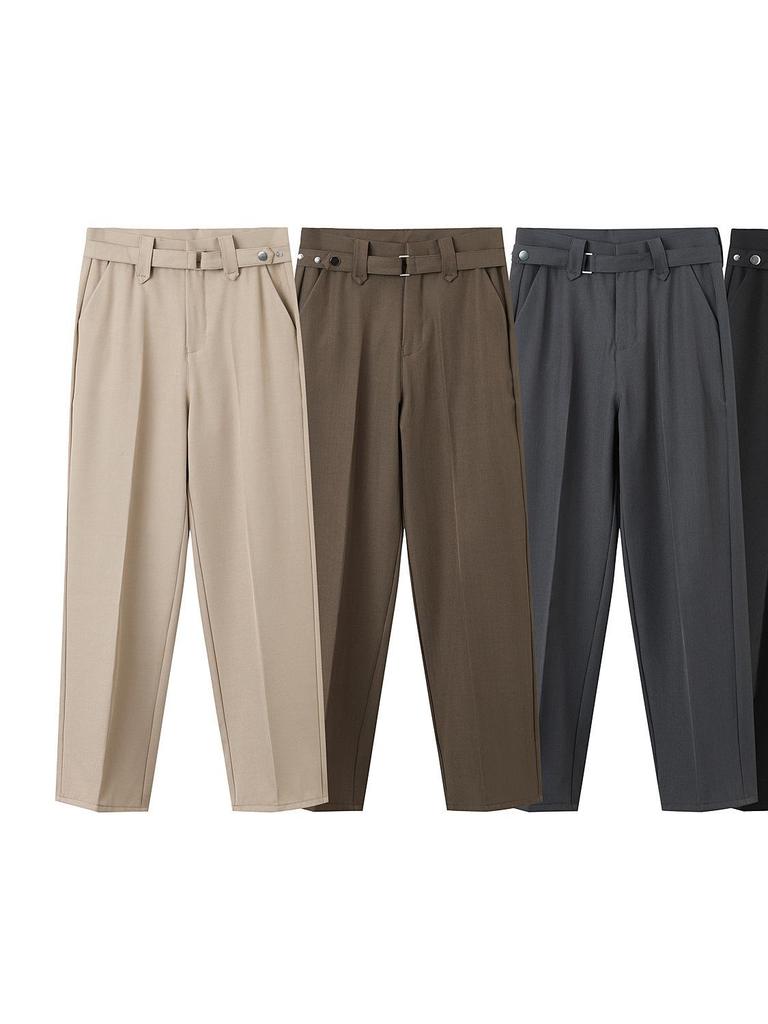 Men's Spring 2026 Casual Trousers - Korean Style, Non-Iron, Loose Tapered Suit Pants with Half Elastic Waist