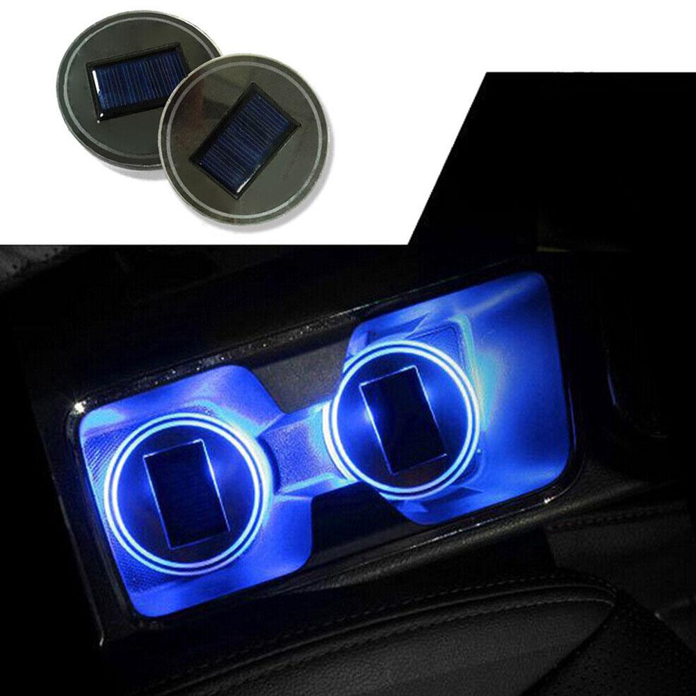2X Auto Led Car Cup Holder Bottom Pad LED Hub Lamp Cover Trim Atmosphere Lamp Welcome Light Anti-slip Mat Colorful Light Coaster