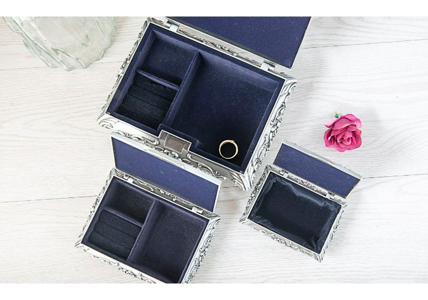 European Rose Carved Metal Jewelry Box with Lock - Necklace and Birthday Gift Storage