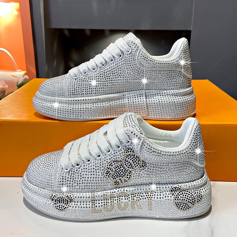 Fashion 5CM Spring Autumn Genuine Leather Women Shoes Style Fashion Platform Shoes Platforms Sneakers Tide Shine Bling Rhinestone Shoes