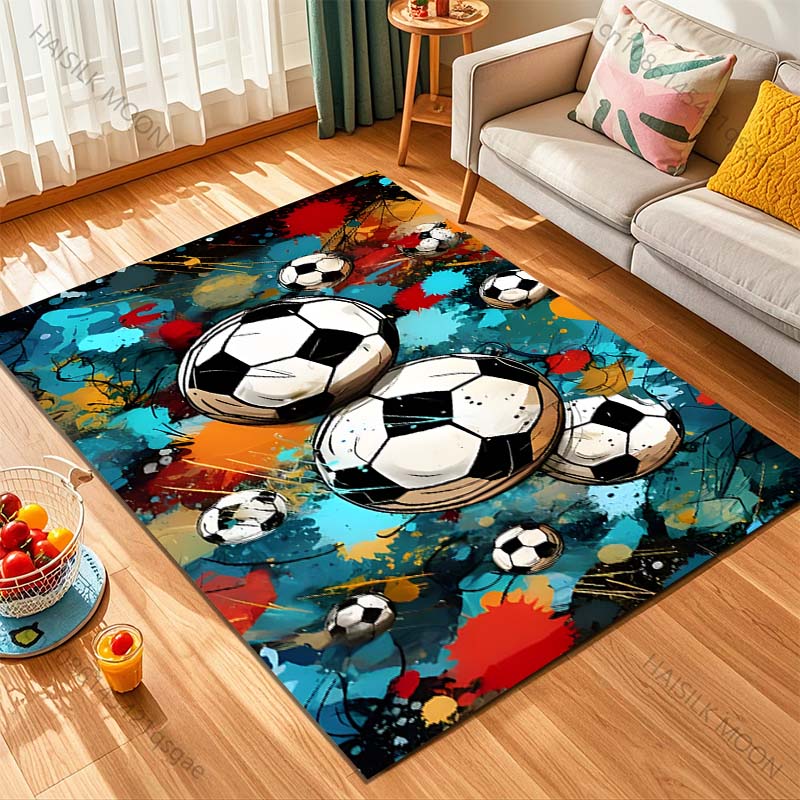 1PC Football Art On Colorful Background Print Carpet Rug for Living Room Bedroom Sofa Doormat Home Decor Non-slip Floor Mat