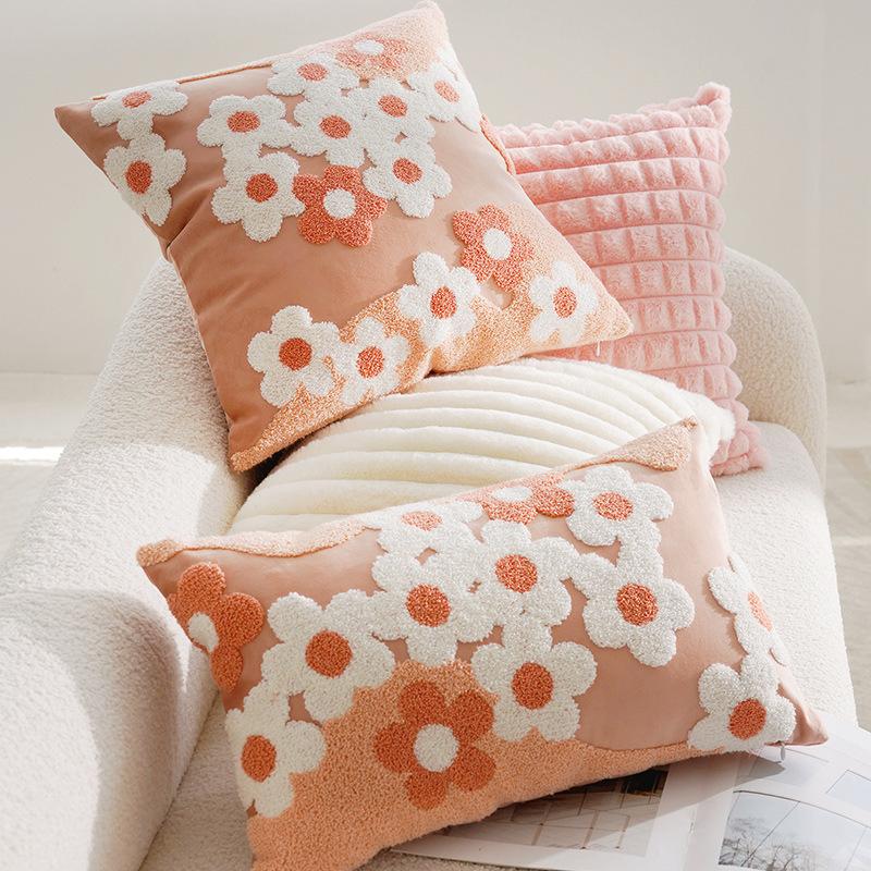 1pc, Daisy Floral Embroidered Throw Pillow Cover Cushion Pillow Case For Sofa Living Room, Home Decor Room Decor, Without Pillow Insert