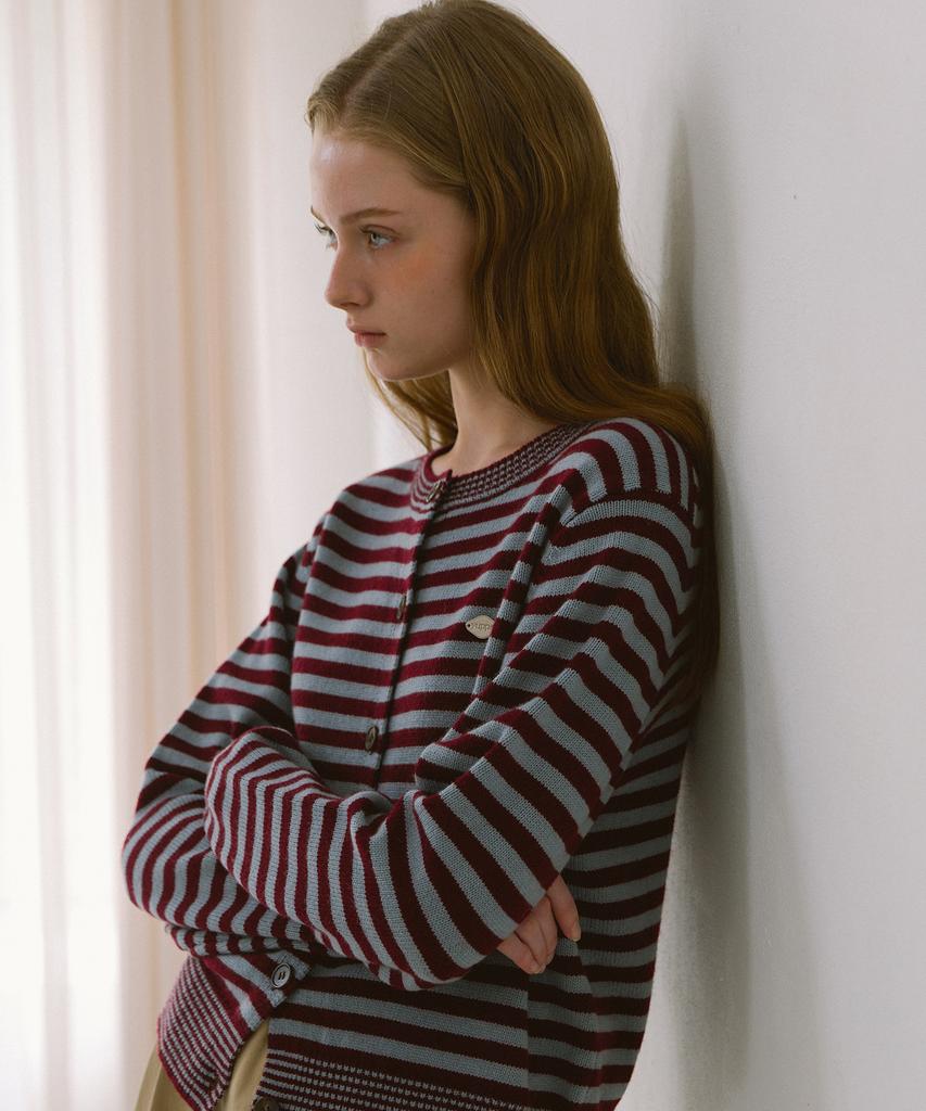 Yuppe Two-Stripe Cardigan_Burgundy