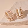 French Vintage Imitation Pearl Irregular Geometric Silver Needle Earrings
