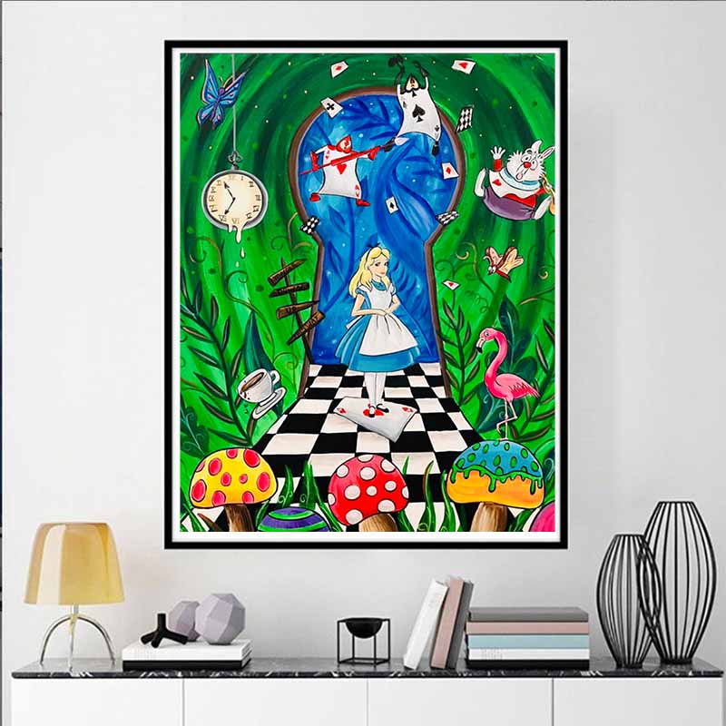 Disney 5D DIY Diamond Painting Alice in Wonderland Keyhole Theme Illustration Embroidered Mosaic Cross Stitch Home Decor Gift Crafts