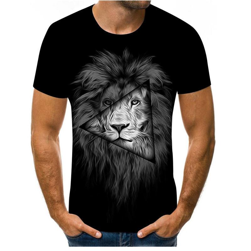 Summer New Style 3D Digital Print round Neck Short Sleeve T-Shirt Lion Tiger Pattern Men's Casual Top Quality Polyester V-Neck