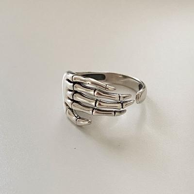 Resizable 925 Sterling Silver Ring Trend Punk Rock Vintage Creative Skeleton Hand Loop Party Jewelry For Women Gift Finger Ring