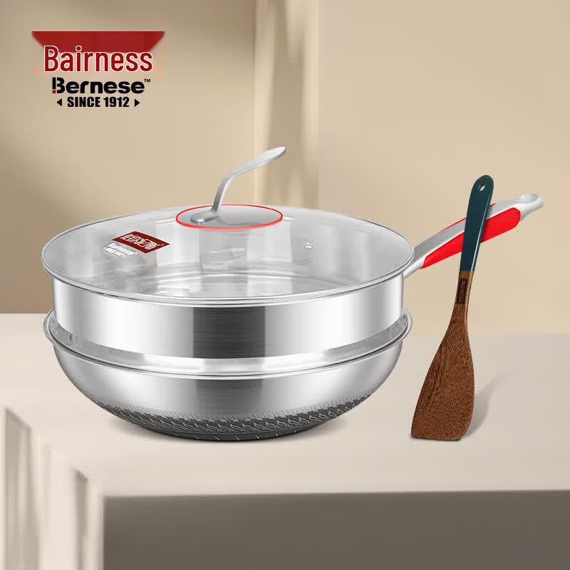 Bernice 32cm 304 Stainless Steel Wok Set