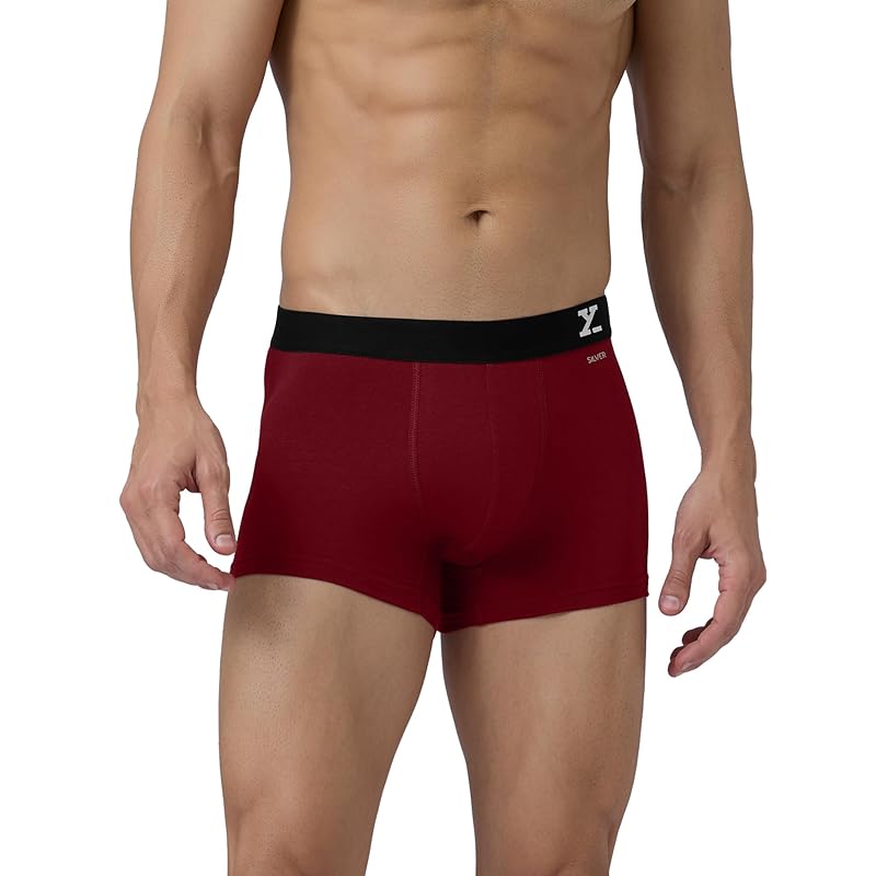 XYXX Cotton Relaxed Solid (Pack of 3) (Aero Trunks for Men Combo Dark Maroon+Black Iris_L)