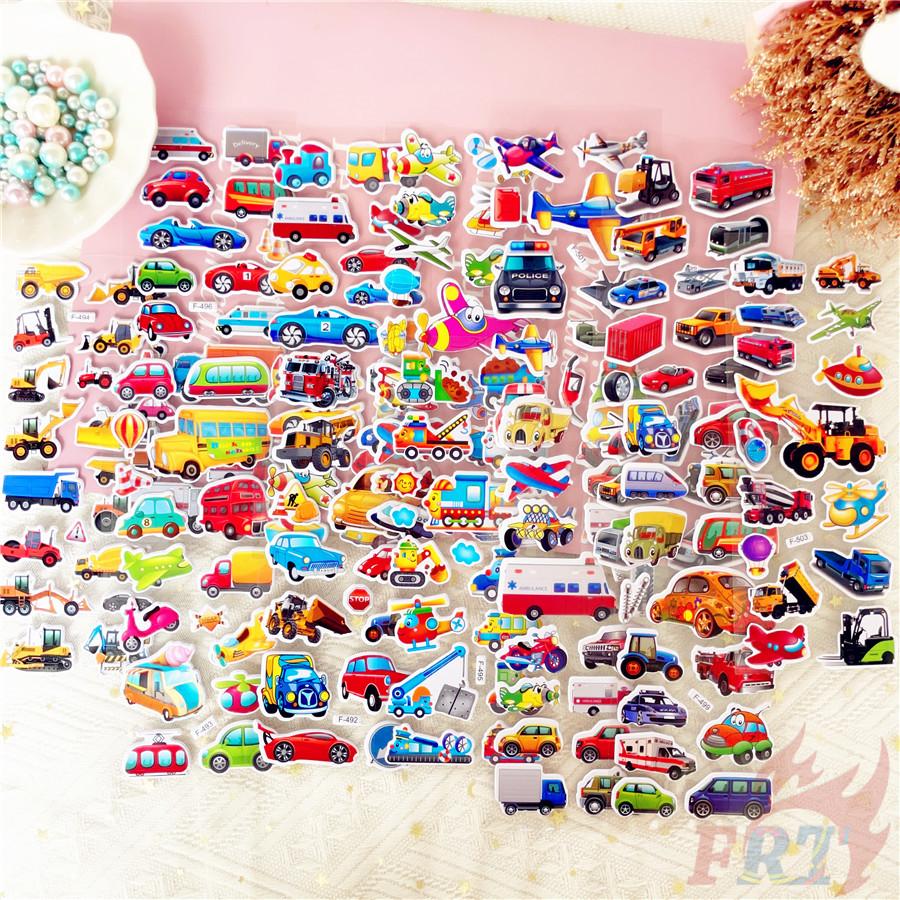 12Sheets/set Cartoon Vehicles Rewards Sticker Puffy Bubble Toys Stickers